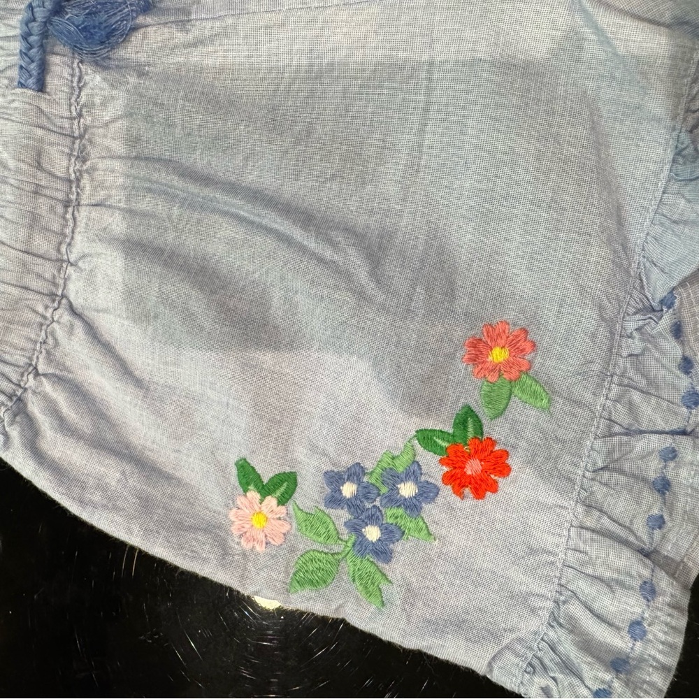 Light Blue Embroidered Ruffle Girls’ Shorts - Picture 3 of 5